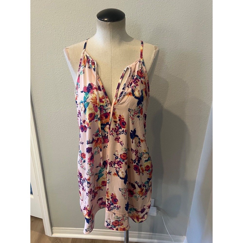 Lily White Womens Large Floral Cami Tank Top Pink Multicolor Strappy Boho